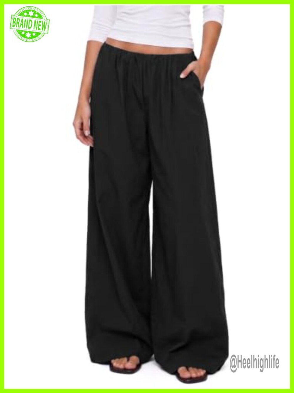 Women's Wide Leg Palazzo Pants Elastic Waist Cotton with Pockets